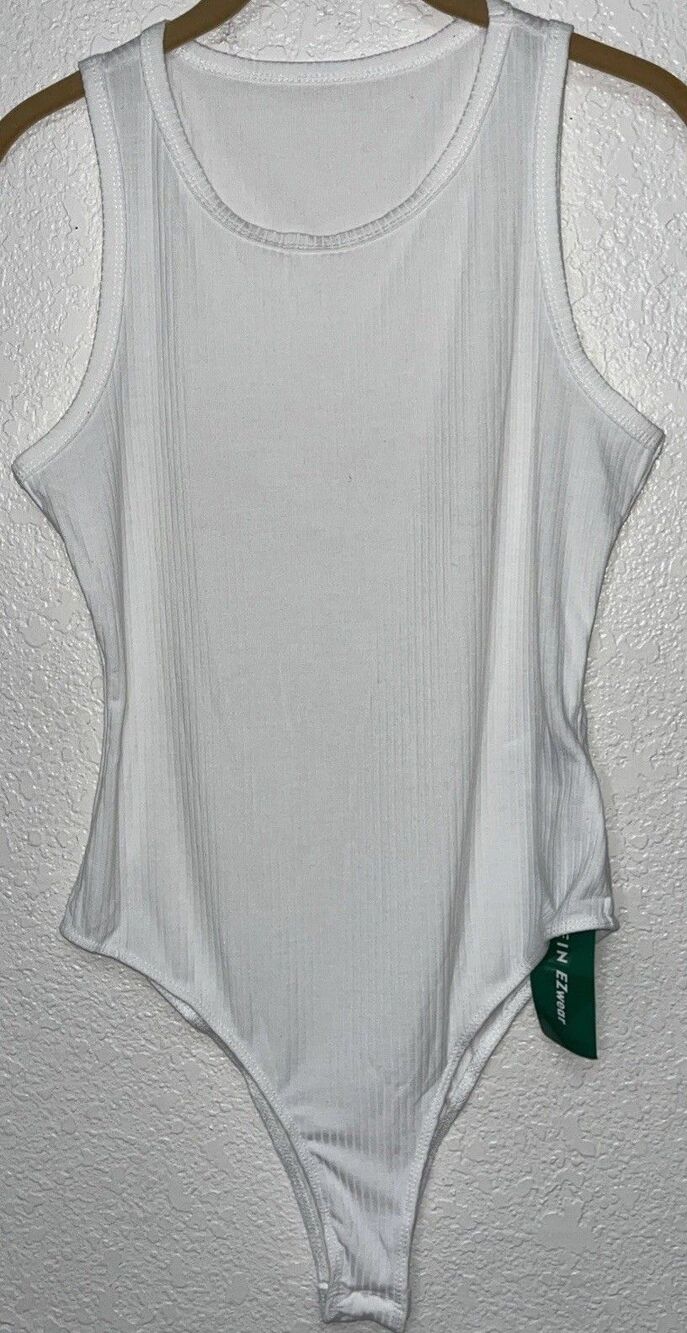 Shein Ezwear Ribbed Tank Top Bodysuit Women Sz Med. Ivory
